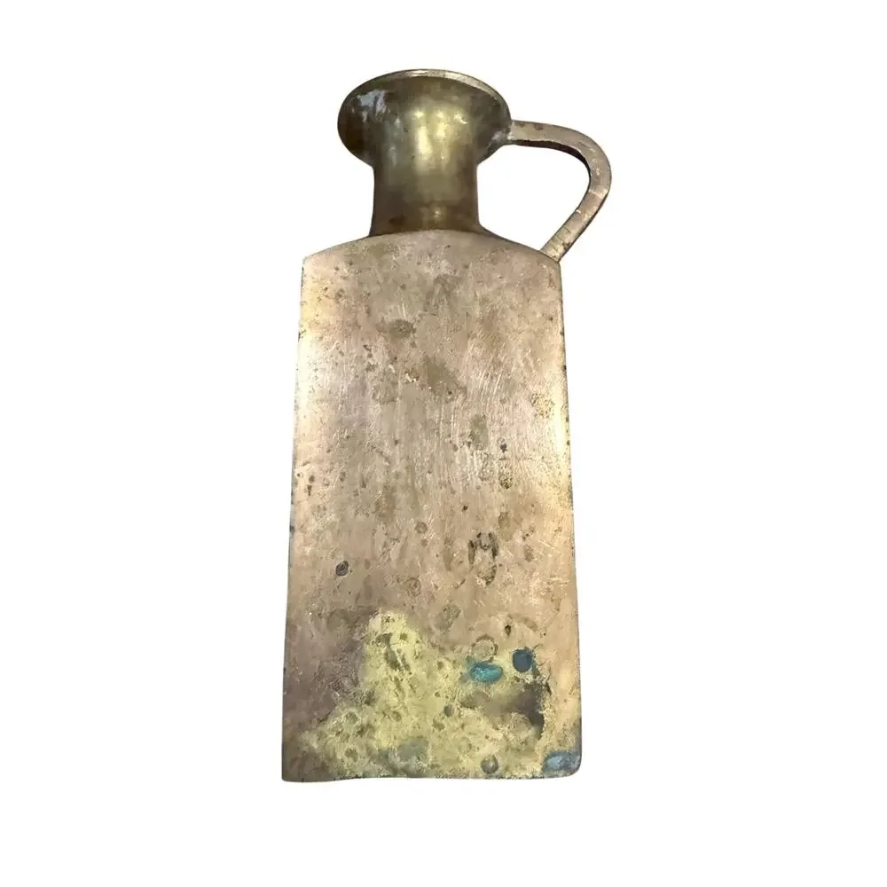 Vintage 6” Solid Cast Brass Square Pitcher Jug Vase Cruet Farmhouse Cottagecore